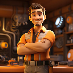 3d cartoon Character of Mechanic