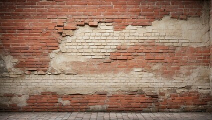 Weathered brick wall showing signs of decay and age with exposed layers and a textured backdrop