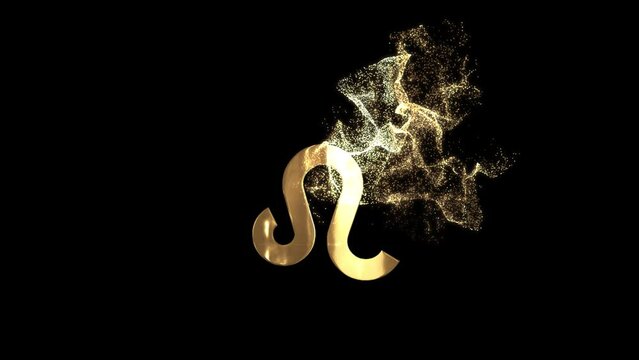 Symbols of the zodiac sign Leo, horoscope, gold particles alpha channel