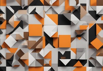 Abstract geometric paper background Orange light gray black and brown craft paper flat lay Top view