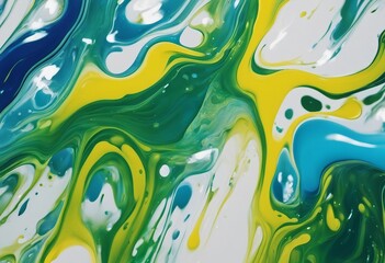 Abstract paint strokes and smudges background White blue yellow green drips flows streaks of paint