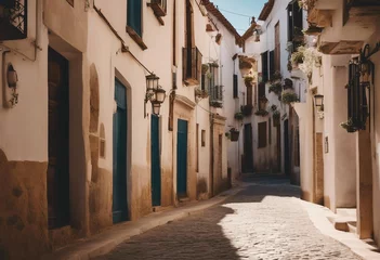 Kussenhoes Picturesque narrow street in Spanish city old town Typical traditional whitewashed houses © ArtisticLens