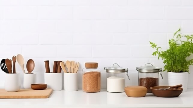 Modern kitchen with wooden utensils