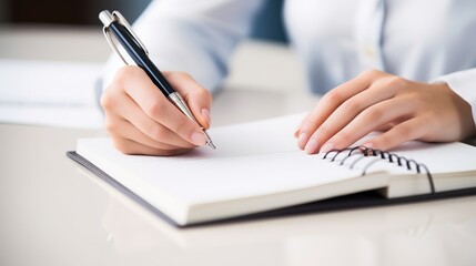 Handwriting in notebook with pen