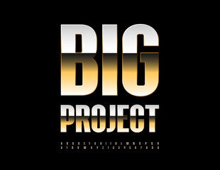 Vector business logo Big Project. Bold Gold Font. Elegant Alphabet Letters and Numbers set