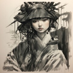 Girl in feudal Japan sketch