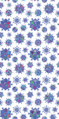 Multicolored snowflakes seamless pattern, winter vector background, vertical banner 