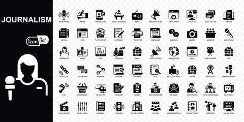 Journalism and mass media  editable icons collection. Simple vector illustration.