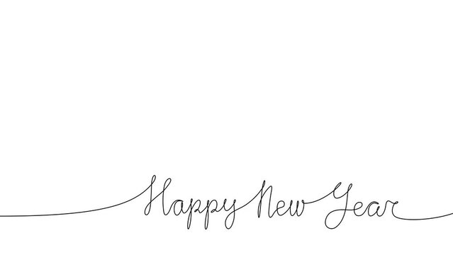 Happy new year one continuous line drawing animation on white background