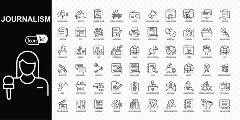 Journalism and mass media  editable stroke icons collection. Thin line icons set. Simple vector illustration. - obrazy, fototapety, plakaty