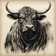 Bull in clothes - sketch
