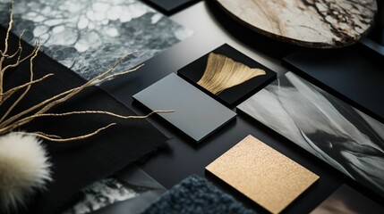 AI generated image - a interior design material moodboard with natural materials - obrazy, fototapety, plakaty