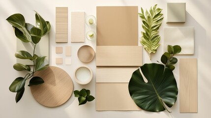 AI generated image - interior design material moodboard with beige and green colors