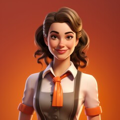 3d cartoon Character of Waitress