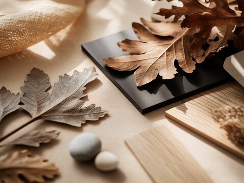 AI generated image - interior design moodboard with natural materials
