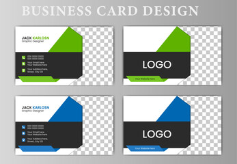 green and blue modern business cards design template. simple and clean corporate visiting cards.