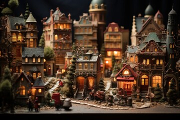 Fototapeta premium Christmas Village Displays - Generative AI