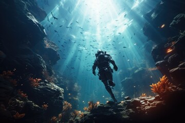 photo of a diver under the sea