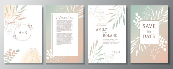 Set of elegant vector wedding invitation templates in pastel colors