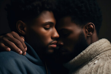 african american gay boy couple - obrazy, fototapety, plakaty