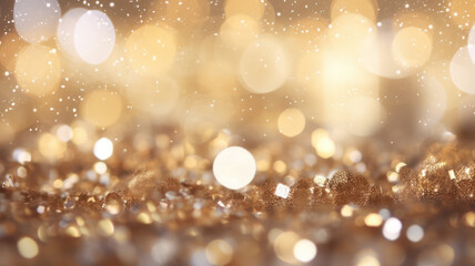 Gold and White Out of Focus Background with Glitter Lights