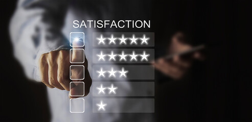 Satisfaction concept, service business, 5 stars selection screen Satisfaction in service	