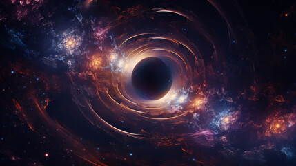 Black hole warps space and time. - obrazy, fototapety, plakaty