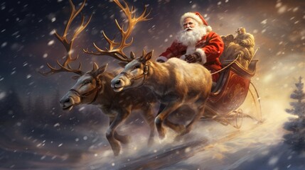 Santa Claus and his sleigh and reindeers