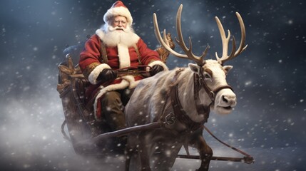 Obraz premium Santa Claus and his sleigh and reindeers