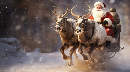Santa Claus and his sleigh and reindeers