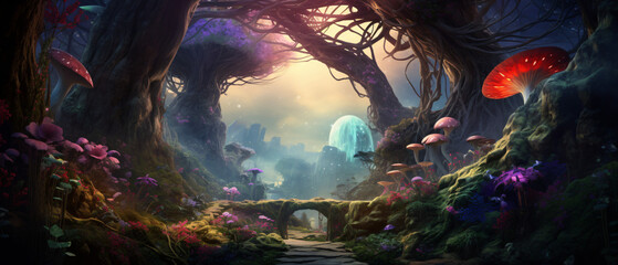 Fantasy beautiful landscape with mystic fairy tale