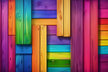 rainbow colored timber wooden boards generative ai