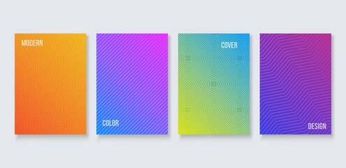 Modern a4 cover template with geometric pattern set of 4, Trendy vector collection for cover design, brochure, catalog, menu. Easy to edit with mask use.