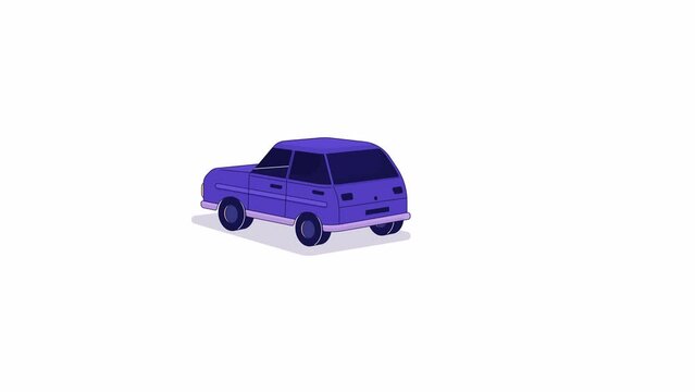 Retro car pulling up line 2D object animation. Rearview motor vehicle flat color cartoon 4K video, alpha channel. Nostalgic auto transport. Vintage automobile animated item on white background