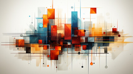 A abstract background with colorful squares and geometric shapes in white backdrop