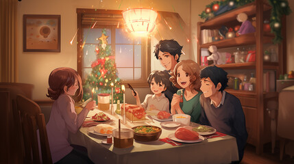 Family celebrating Christmas at home