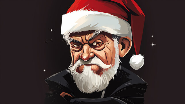 Cartoon of an angry Santa Claus dressed in black