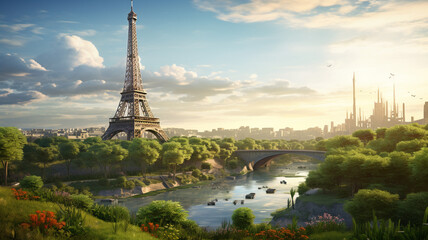 Eiffel tower famous landmark in Paris