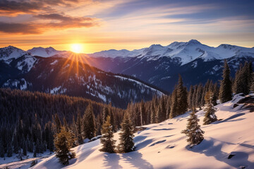 Fototapeta na wymiar Landscape of snow mountains in the winter season.