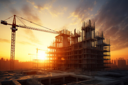 Building Construction site with morning