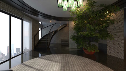 オンラインミーティング用背景 テレビ会議 背景用 CG 部屋 ホテル ホームオフィス 外観 都市 高層ビル 街並み 鳥瞰 cityscape video conferencing background © kx59