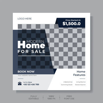 vector social media post template design for real estate and apartment promotion