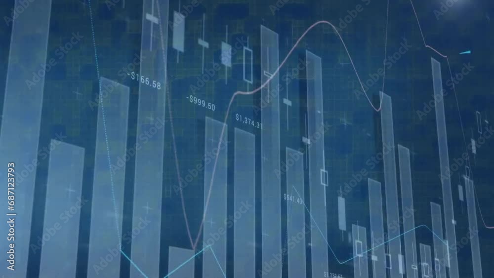 Poster animation of multiple graphs with changing numbers over abstract background