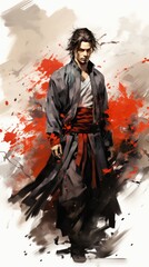 Fototapeta premium A painting of a man with a sword in his hand