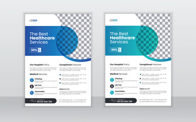 Corporate healthcare and medical flyer design layout template, - obrazy, fototapety, plakaty