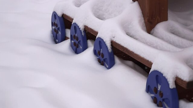 public park.children's game.train for children.wooden train.slow motion video. High-quality 4K shooting