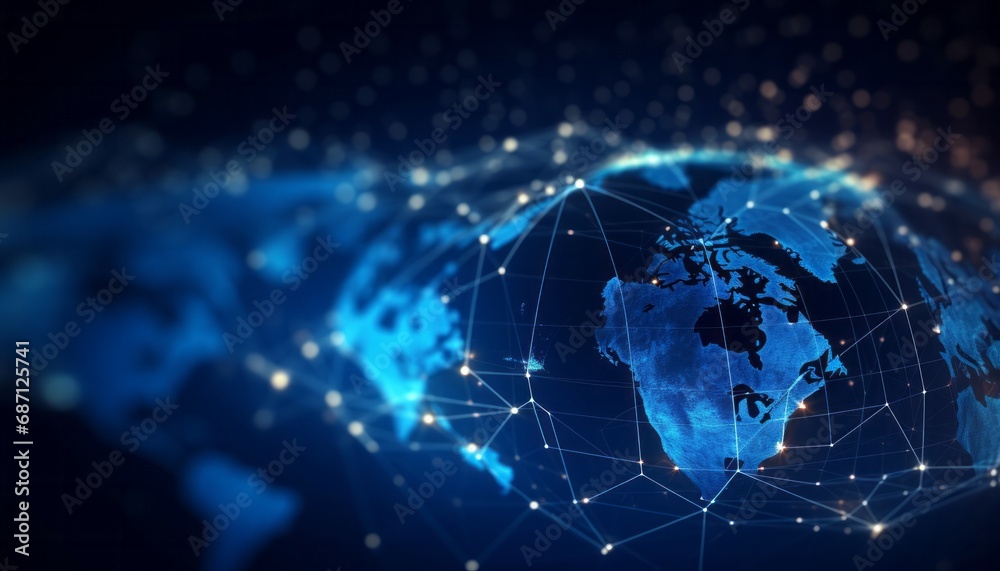 Wall mural abstract world global network connection. world map point and line composition concept of global bus
