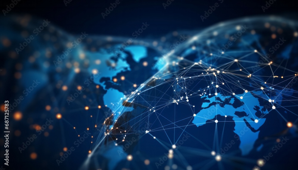 Wall mural abstract world global network connection. world map point and line composition concept of global bus