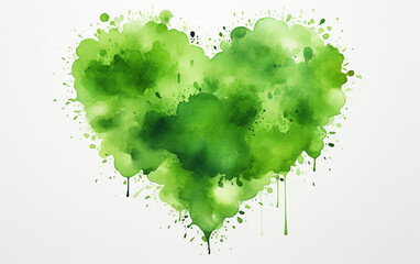 coração abstrato aquarela  verde - obrazy, fototapety, plakaty