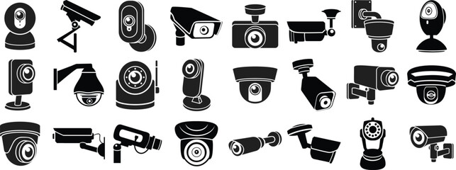 Security surveillance camera, CCTV vector icons isolated on white background - obrazy, fototapety, plakaty